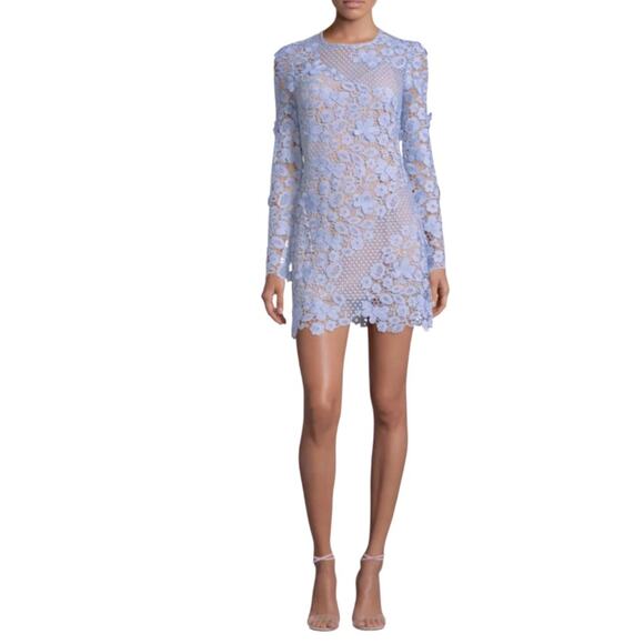 Self-Portrait Lace Pattern Mini Dress Floral Blue Size 6 US 10 UK NWOT - Picture 4 of 12